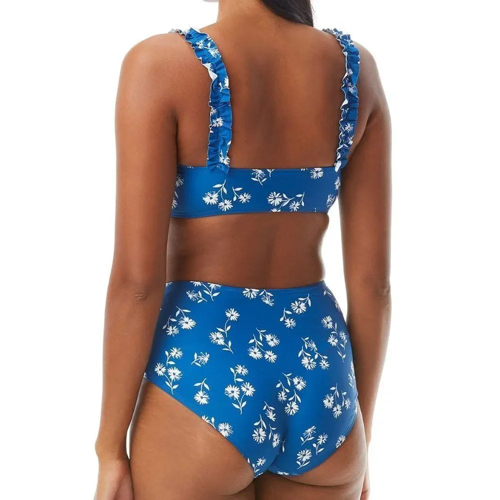 Kate Spade New York Mini Ruffle Square-Neck Floral-Print Bikini Set Size…